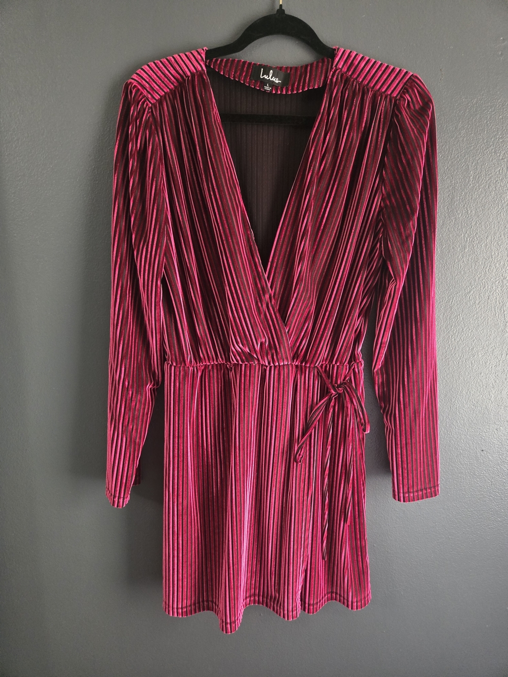 Lulus Live It Up Magenta Striped Velvet Long Sleeve Dress Large